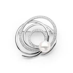 Brosa cu perla naturala alba de argint cu pietre DiAmanti SK20478BR_W-G (Argint 925‰ 4,5 g.)